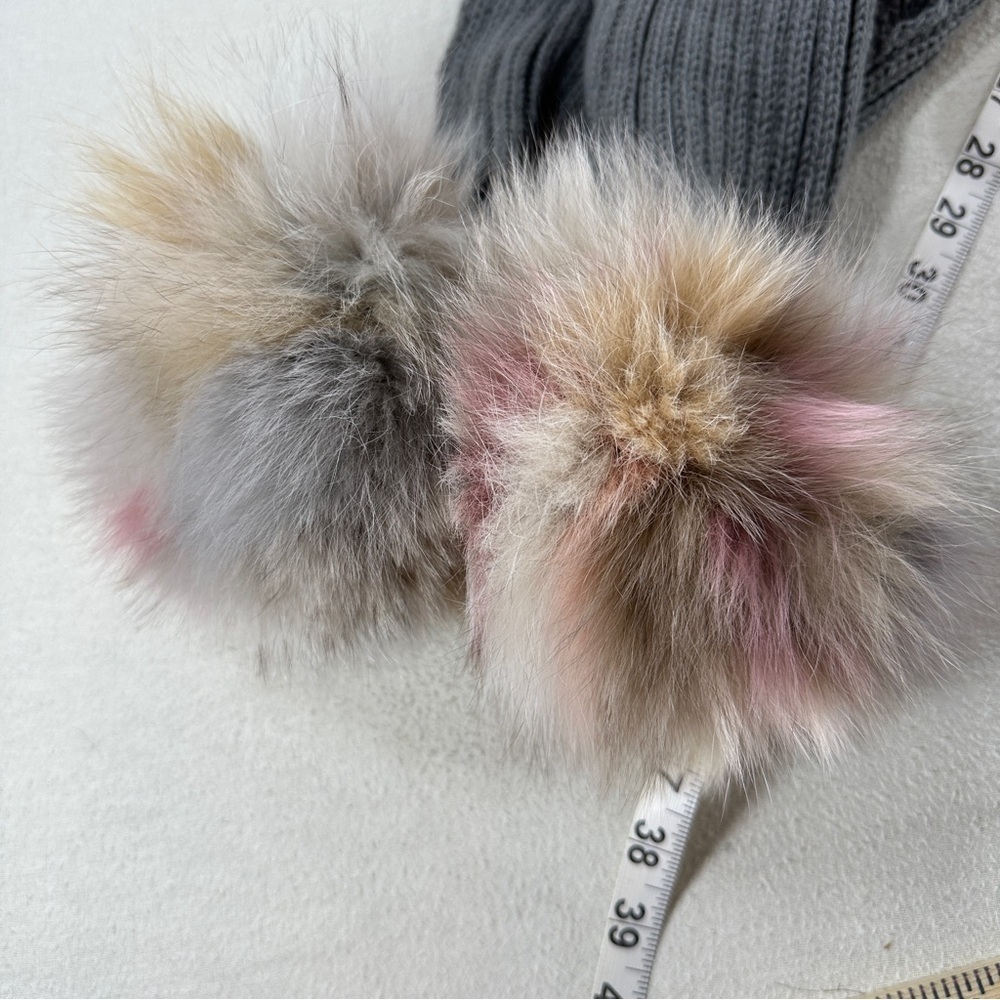 Jocelyn Charcoal Scarf with Faux Fur Pom Poms - Picture 3 of 10